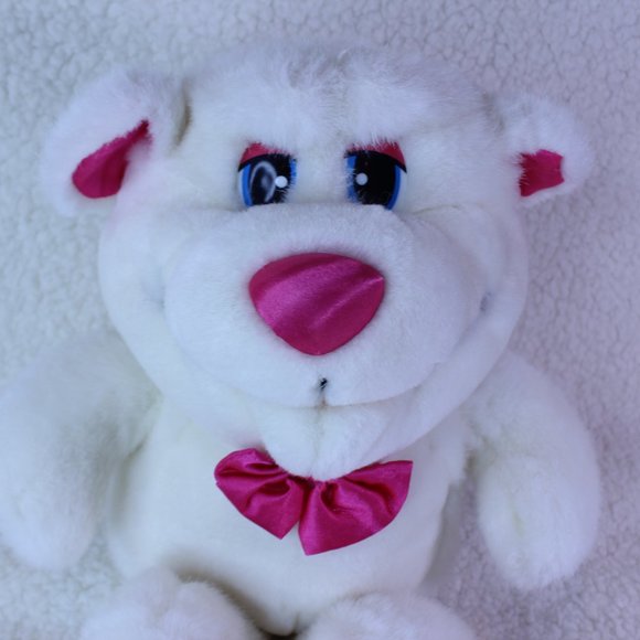 CTI INDUSTRIES WHITE‎ TEDDY BEAR PLUSH 10" With Pink Bow Tie Stuffed Vintage - Picture 2 of 5